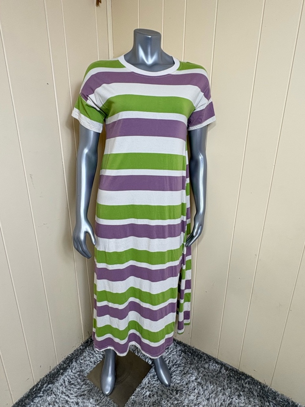 Hayden Los Angeles T-shirt Dress Womens M Purple Green White Stripes Pockets